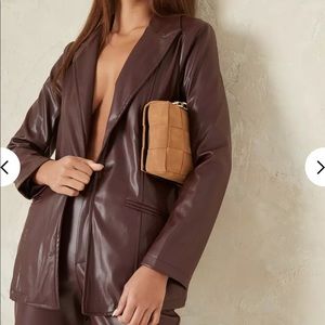 Misguided Chocolate Brown Faux Leather Blazer